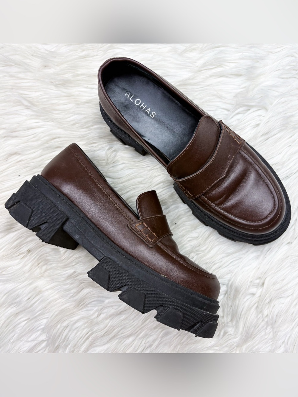 Alohas Trailblazer Loafer Lug Sole Platform Penny Coffee Brown Leather 40 US 9 - Picture 2 of 11